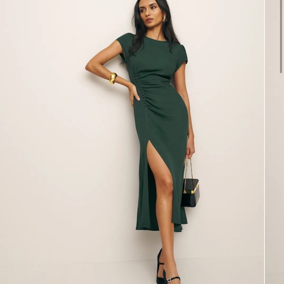 Reformation Emerald Green Frazier Dress 10 - Picture 2 of 8